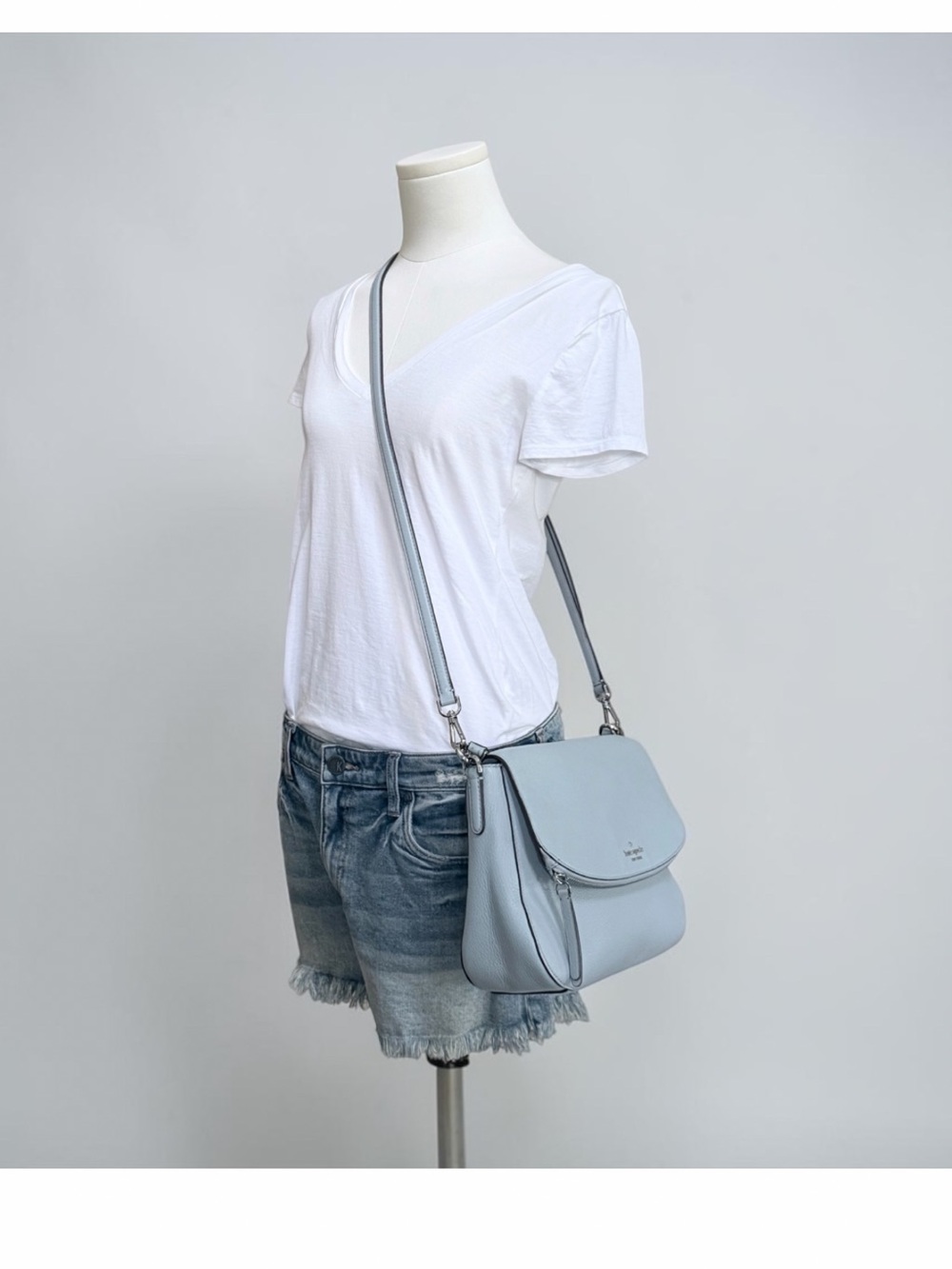 Authentic Kate Spade Light Blue Leather Convertible Crossbody Shoulder Bag! COA!
